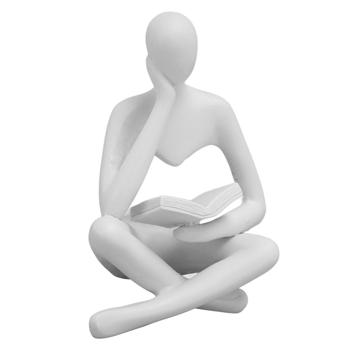 Thinker Reading Statue Resin Sitting Figure Abstract Art Ornament for Living Room Cabinet Decoration White