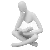 Thinker Reading Statue Resin Sitting Figure Abstract Art Ornament for Living Room Cabinet Decoration White