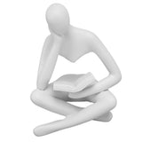 Thinker Reading Statue Resin Sitting Figure Abstract Art Ornament for Living Room Cabinet Decoration White