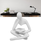 Thinker Reading Statue Resin Sitting Figure Abstract Art Ornament for Living Room Cabinet Decoration White - Extra Image