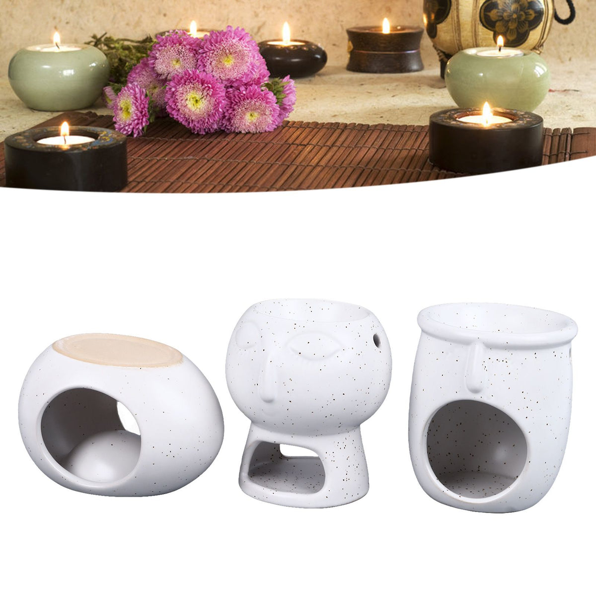 3Pcs Ceramic Tealight Candle Holder Oil Burner Wax Melt Oil Burner for Home Bedroom Decor Christmas Housewarming Gift