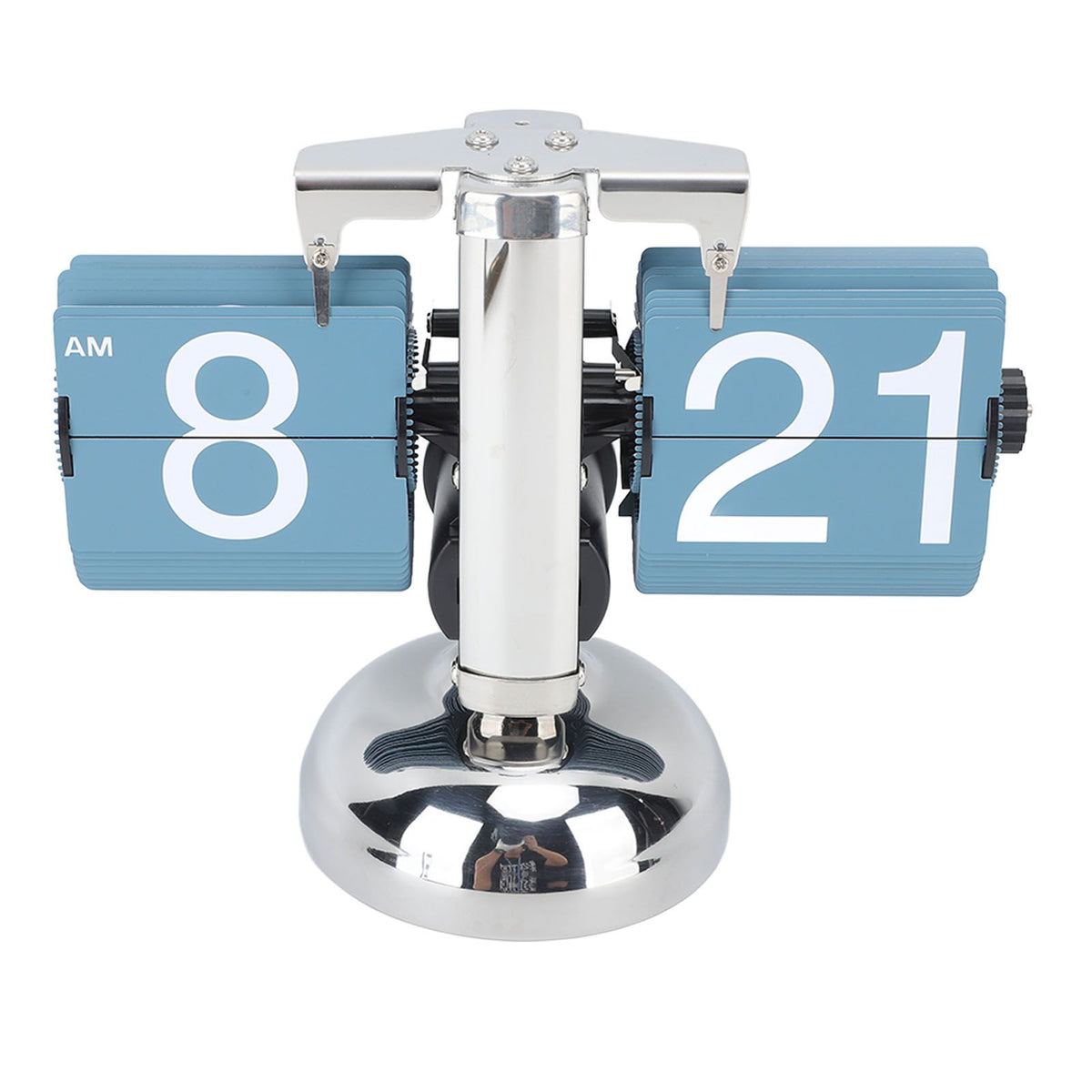 European Style Retro Digital Flip Down Clock 304 Stainless Steel Auto Mechanical Digital Flip Desk Clock for Home Livingroom 12 Hours Single Leg Blue