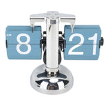 European Style Retro Digital Flip Down Clock 304 Stainless Steel Auto Mechanical Digital Flip Desk Clock for Home Livingroom 12 Hours Single Leg Blue
