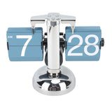 European Style Retro Digital Flip Down Clock 304 Stainless Steel Auto Mechanical Digital Flip Desk Clock for Home Livingroom 12 Hours Single Leg Blue - 45-Degree Angle