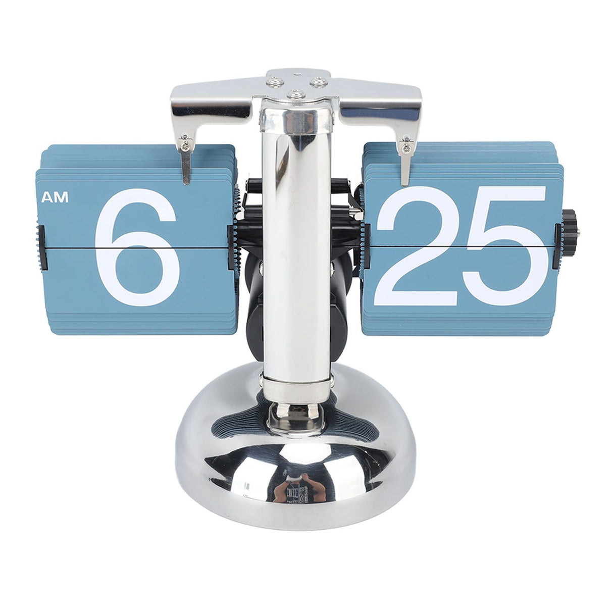 European Style Retro Digital Flip Down Clock 304 Stainless Steel Auto Mechanical Digital Flip Desk Clock for Home Livingroom 12 Hours Single Leg Blue