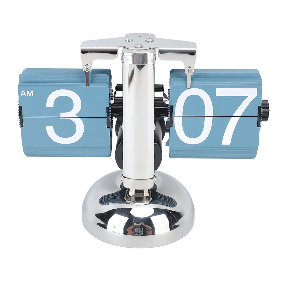 European Style Retro Digital Flip Down Clock 304 Stainless Steel Auto Mechanical Digital Flip Desk Clock for Home Livingroom 12 Hours Single Leg Blue