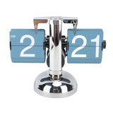 European Style Retro Digital Flip Down Clock 304 Stainless Steel Auto Mechanical Digital Flip Desk Clock for Home Livingroom 12 Hours Single Leg Blue - Extra Image
