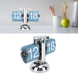 European Style Retro Digital Flip Down Clock 304 Stainless Steel Auto Mechanical Digital Flip Desk Clock for Home Livingroom 12 Hours Single Leg Blue