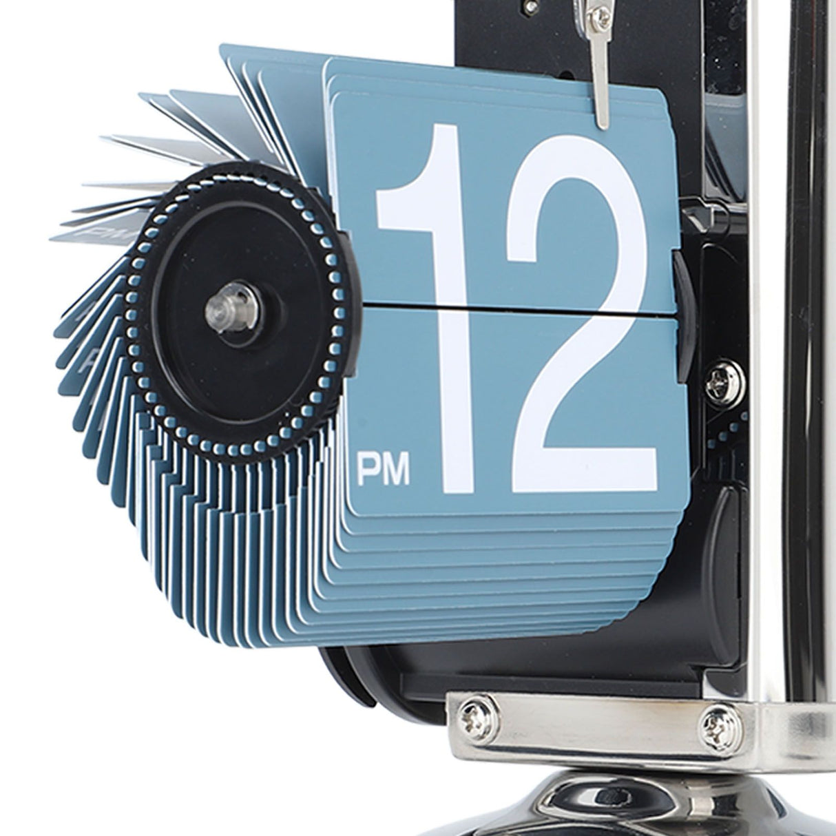 European Style Retro Digital Flip Down Clock 304 Stainless Steel Auto Mechanical Digital Flip Desk Clock for Home Livingroom 12 Hours Single Leg Blue