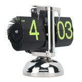 European Style Retro Digital Flip Down Clock 304 Stainless Steel Auto Mechanical Digital Flip Desk Clock for Home Livingroom 12 Hours Stainless Steel Green Number