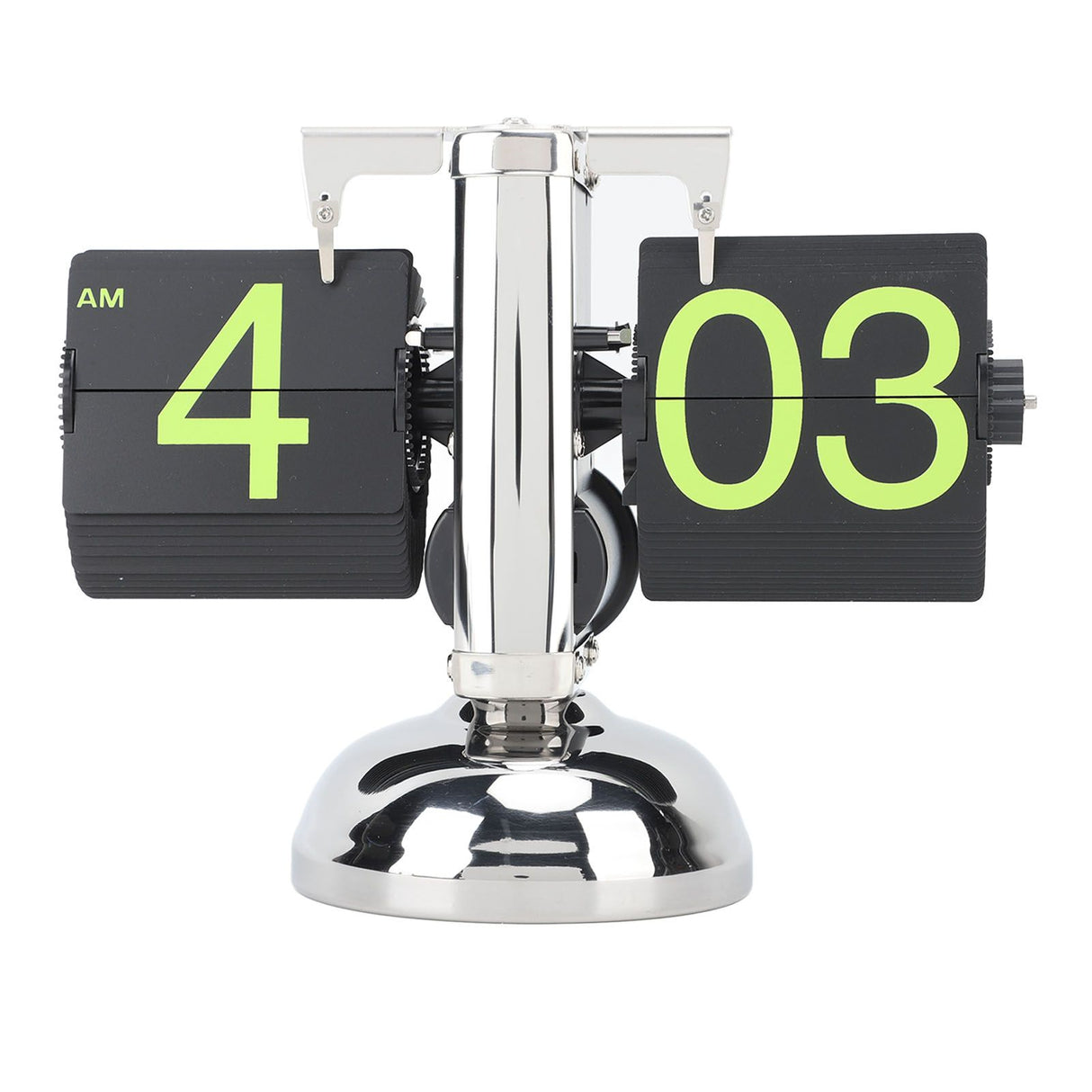 European Style Retro Digital Flip Down Clock 304 Stainless Steel Auto Mechanical Digital Flip Desk Clock for Home Livingroom 12 Hours Stainless Steel Green Number