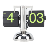 European Style Retro Digital Flip Down Clock 304 Stainless Steel Auto Mechanical Digital Flip Desk Clock for Home Livingroom 12 Hours Stainless Steel Green Number - Top-Down View