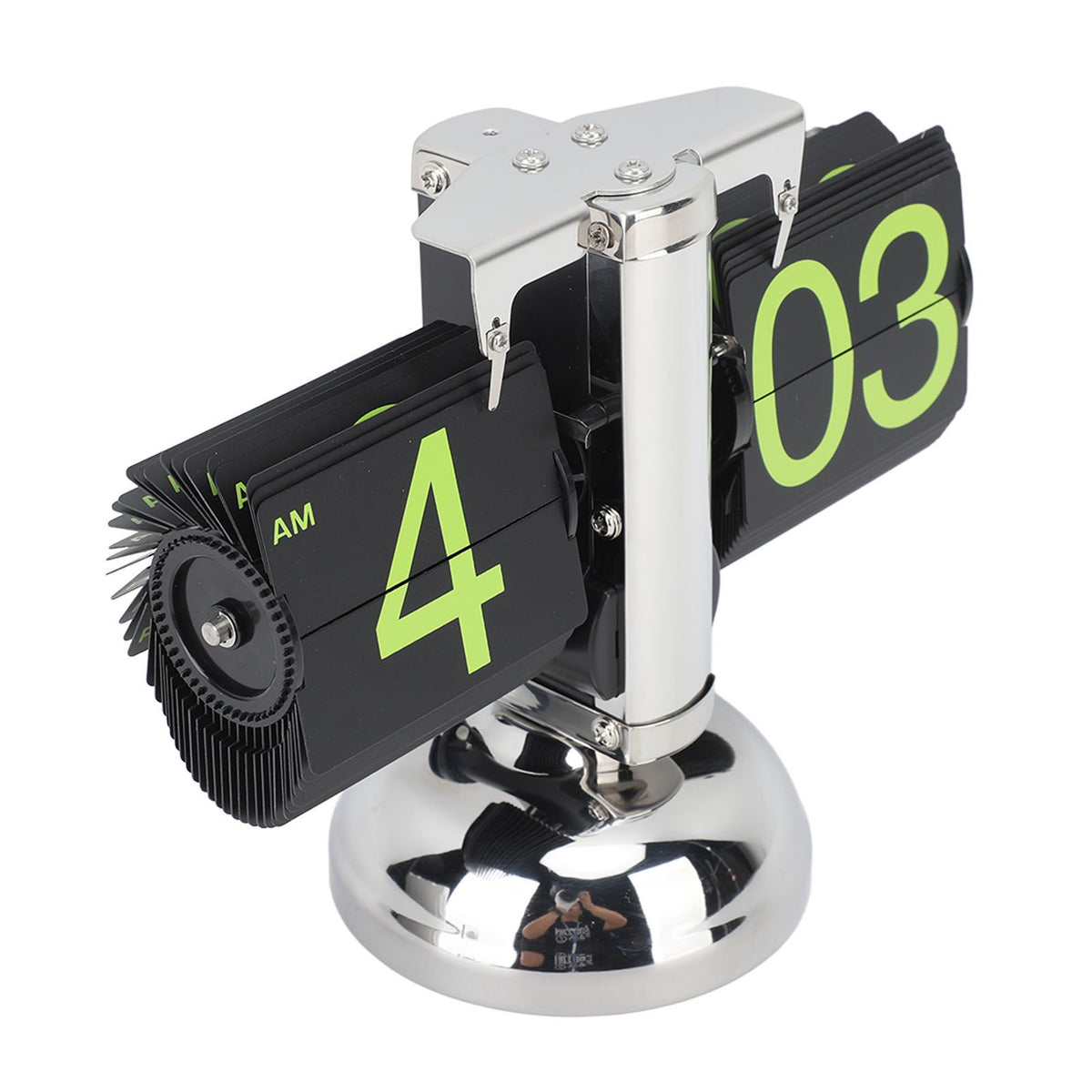 European Style Retro Digital Flip Down Clock 304 Stainless Steel Auto Mechanical Digital Flip Desk Clock for Home Livingroom 12 Hours Stainless Steel Green Number