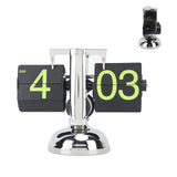 European Style Retro Digital Flip Down Clock 304 Stainless Steel Auto Mechanical Digital Flip Desk Clock for Home Livingroom 12 Hours Stainless Steel Green Number - Low Angle