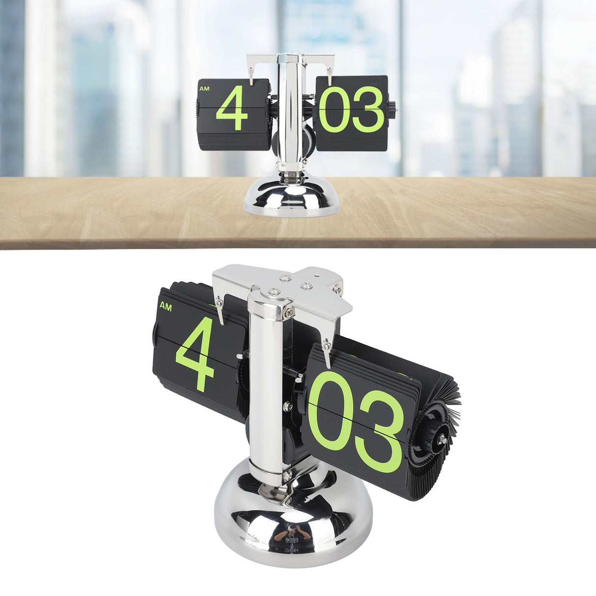 European Style Retro Digital Flip Down Clock 304 Stainless Steel Auto Mechanical Digital Flip Desk Clock for Home Livingroom 12 Hours Stainless Steel Green Number