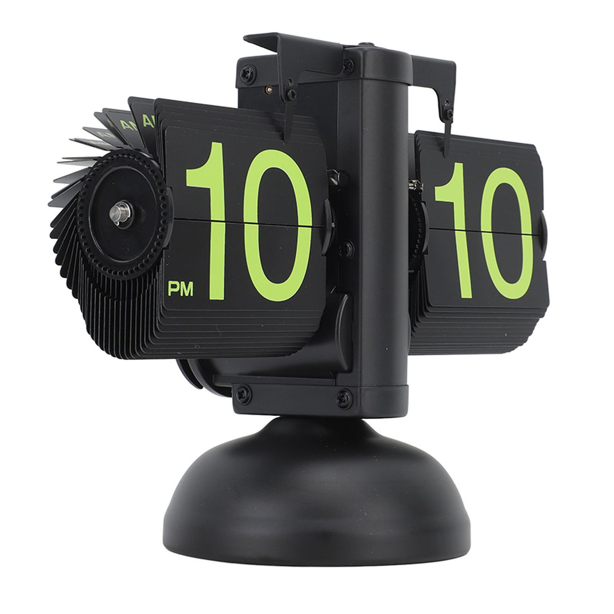 European Style Retro Digital Flip Down Clock 304 Stainless Steel Auto Mechanical Digital Flip Desk Clock for Home Livingroom 12 Hours Black Frame Green Number