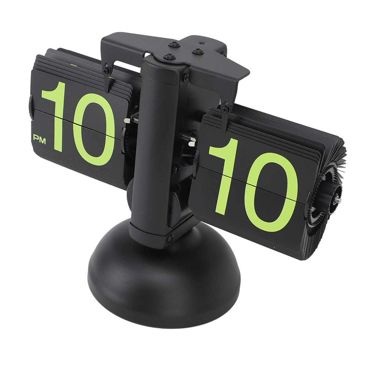 European Style Retro Digital Flip Down Clock 304 Stainless Steel Auto Mechanical Digital Flip Desk Clock for Home Livingroom 12 Hours Black Frame Green Number