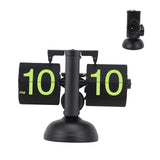 European Style Retro Digital Flip Down Clock 304 Stainless Steel Auto Mechanical Digital Flip Desk Clock for Home Livingroom 12 Hours Black Frame Green Number