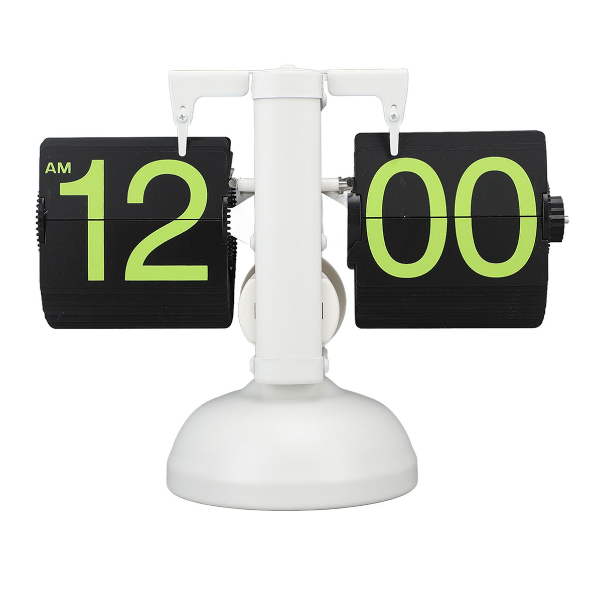 European Style Retro Digital Flip Down Clock 304 Stainless Steel Auto Mechanical Digital Flip Desk Clock for Home Livingroom 12 Hours White Frame Green Number