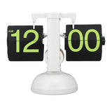 European Style Retro Digital Flip Down Clock 304 Stainless Steel Auto Mechanical Digital Flip Desk Clock for Home Livingroom 12 Hours White Frame Green Number