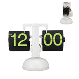 European Style Retro Digital Flip Down Clock 304 Stainless Steel Auto Mechanical Digital Flip Desk Clock for Home Livingroom 12 Hours White Frame Green Number