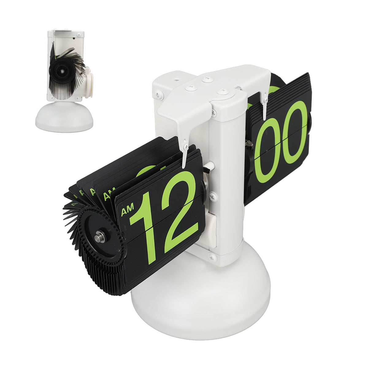 European Style Retro Digital Flip Down Clock 304 Stainless Steel Auto Mechanical Digital Flip Desk Clock for Home Livingroom 12 Hours White Frame Green Number