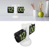 European Style Retro Digital Flip Down Clock 304 Stainless Steel Auto Mechanical Digital Flip Desk Clock for Home Livingroom 12 Hours White Frame Green Number