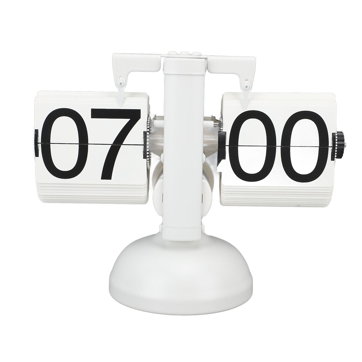 Flip Clock Large Number Battery Powered 304 Stainless Steel Tabletop Retro Flip Clock for Home Office 24 Hours All White