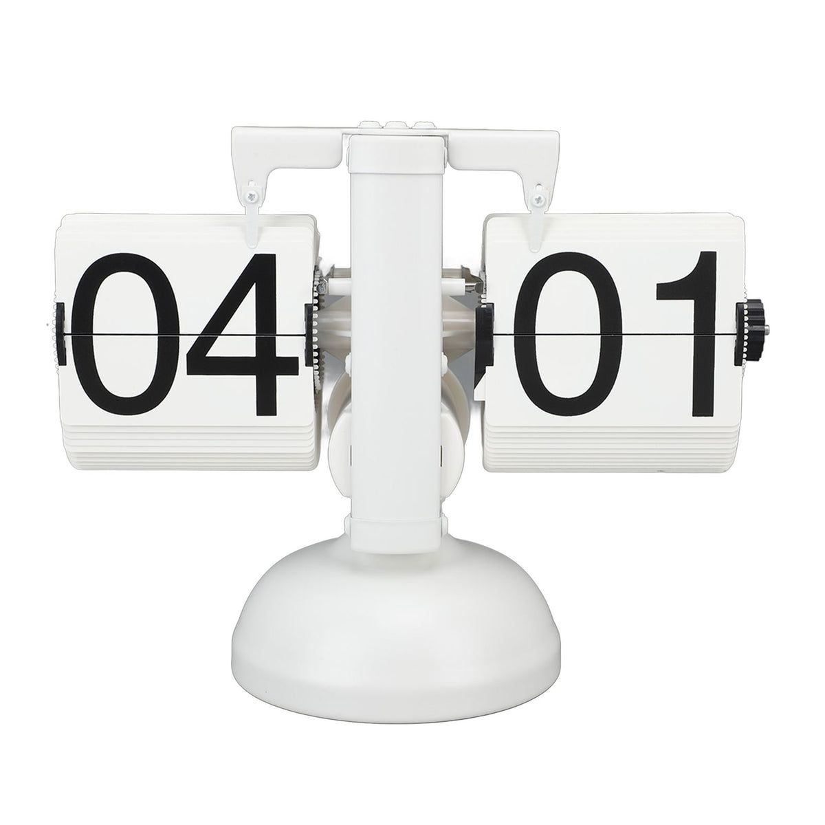 Flip Clock Large Number Battery Powered 304 Stainless Steel Tabletop Retro Flip Clock for Home Office 24 Hours All White