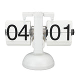 Flip Clock Large Number Battery Powered 304 Stainless Steel Tabletop Retro Flip Clock for Home Office 24 Hours All White