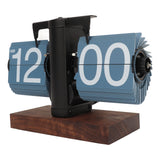 Digital Flip Down Clock Retro Automatic Turning Battery Operated Mechanical Clock for Home Room Office Decoration Blue - Rear View