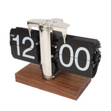 Digital Flip Down Clock Retro Automatic Turning Battery Operated Mechanical Clock for Home Room Office Decoration Stainless Steel Black - Front View