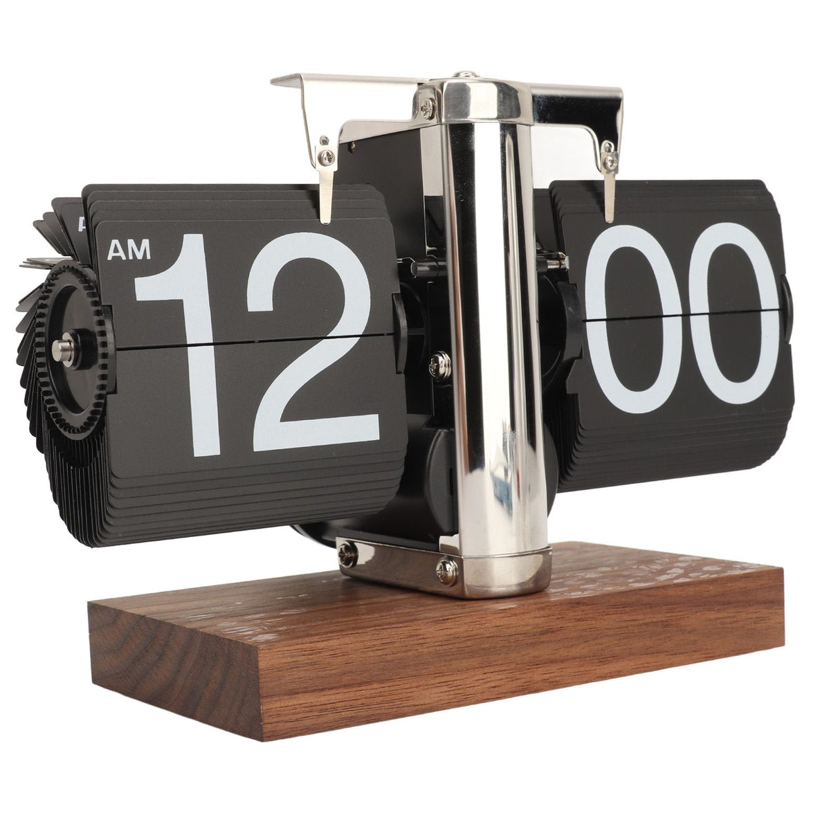 Digital Flip Down Clock Retro Automatic Turning Battery Operated Mechanical Clock for Home Room Office Decoration Stainless Steel Black