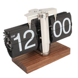 Digital Flip Down Clock Retro Automatic Turning Battery Operated Mechanical Clock for Home Room Office Decoration Stainless Steel Black