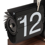 Digital Flip Down Clock Retro Automatic Turning Battery Operated Mechanical Clock for Home Room Office Decoration Stainless Steel Black