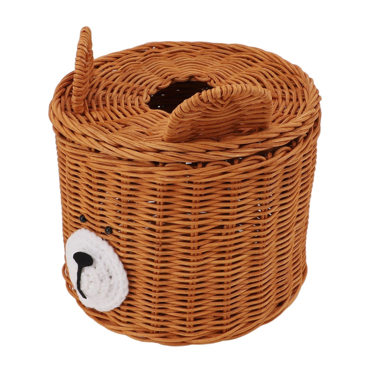 Tissue Box Cover Rattan Cute Bear Brown with Lid Easy Access Round Easy Maintenance Versatile Holder Dispenser for Photo Props