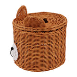 Tissue Box Cover Rattan Cute Bear Brown with Lid Easy Access Round Easy Maintenance Versatile Holder Dispenser for Photo Props - Side View