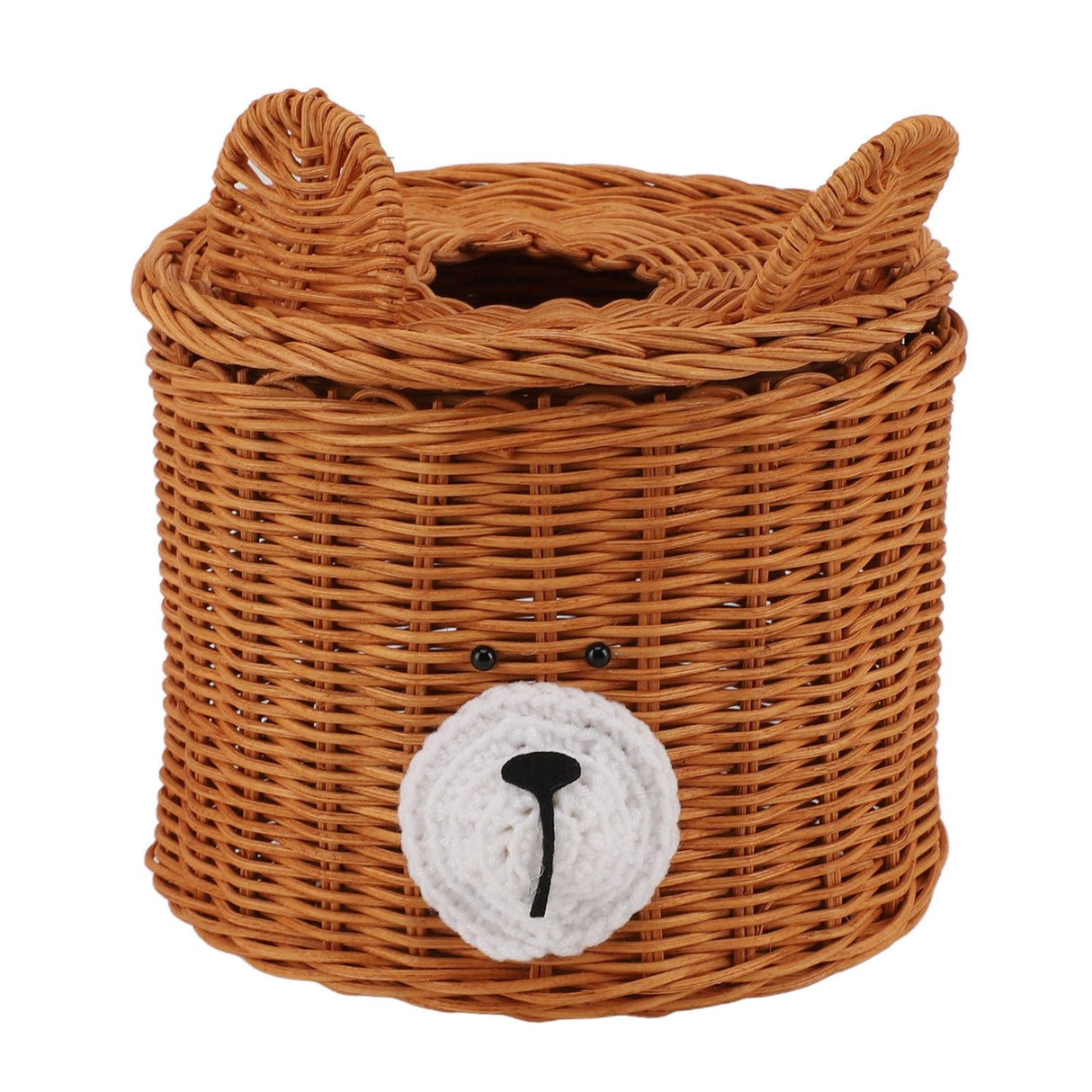 Tissue Box Cover Rattan Cute Bear Brown with Lid Easy Access Round Easy Maintenance Versatile Holder Dispenser for Photo Props