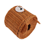 Tissue Box Cover Rattan Cute Bear Brown with Lid Easy Access Round Easy Maintenance Versatile Holder Dispenser for Photo Props - Close-Up Angle