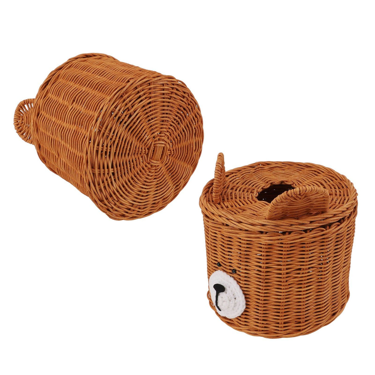 Tissue Box Cover Rattan Cute Bear Brown with Lid Easy Access Round Easy Maintenance Versatile Holder Dispenser for Photo Props