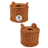 Tissue Box Cover Rattan Cute Bear Brown with Lid Easy Access Round Easy Maintenance Versatile Holder Dispenser for Photo Props