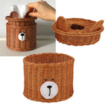 Tissue Box Cover Rattan Cute Bear Brown with Lid Easy Access Round Easy Maintenance Versatile Holder Dispenser for Photo Props