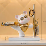 Entryway Key Storage Ornament Cartoon Cute Entryway Key Holder Ornament with Tray for Home Bedroom Alluring Bear 31.5x15x27cm