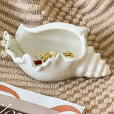 White Ceramic Conch Shell Conch Shape Ceramic Jewelry Tray Ocean Style Earrings Necklace Storage Dish Decorative Key Bowl - Extra Image