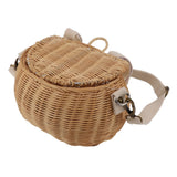 Kids Bike Basket Simple Lid Design Adjustable Strap Light Sturdy Kids Rattan Basket for Cycling School Travel - Front View