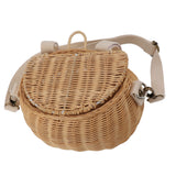 Kids Bike Basket Simple Lid Design Adjustable Strap Light Sturdy Kids Rattan Basket for Cycling School Travel - Side View
