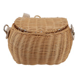 Kids Bike Basket Simple Lid Design Adjustable Strap Light Sturdy Kids Rattan Basket for Cycling School Travel - Low Angle
