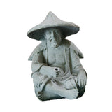 Fisherman Ornament Resin Unique Light Gray Old Man Fishing Statues for Rock Garden Ecological Fish Tank Micro Landscape - Front View