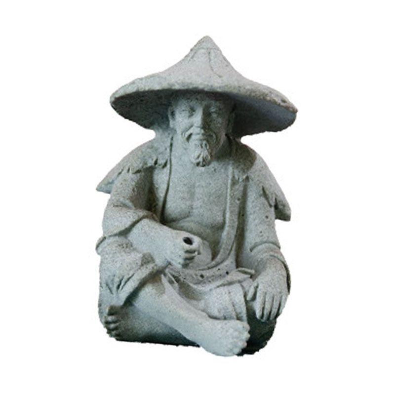 Fisherman Ornament Resin Unique Light Gray Old Man Fishing Statues for Rock Garden Ecological Fish Tank Micro Landscape