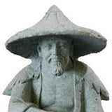 Fisherman Ornament Resin Unique Light Gray Old Man Fishing Statues for Rock Garden Ecological Fish Tank Micro Landscape - Low Angle